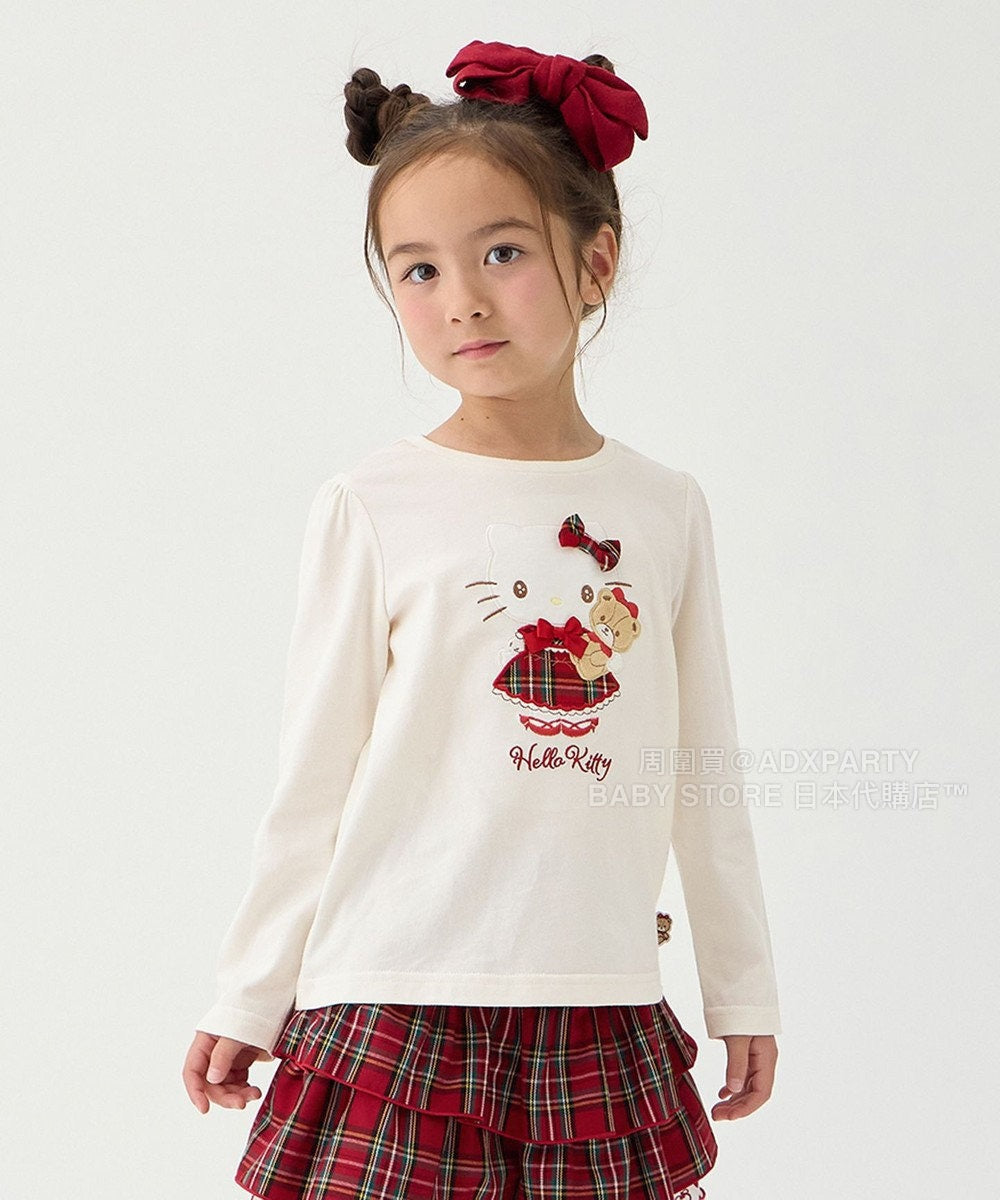 日本童裝 aF#a325 x sanrio Hello Kitty 印花長袖上衣 110-150cm 女童款 秋季 TOPS 聖誕紅/新年紅
