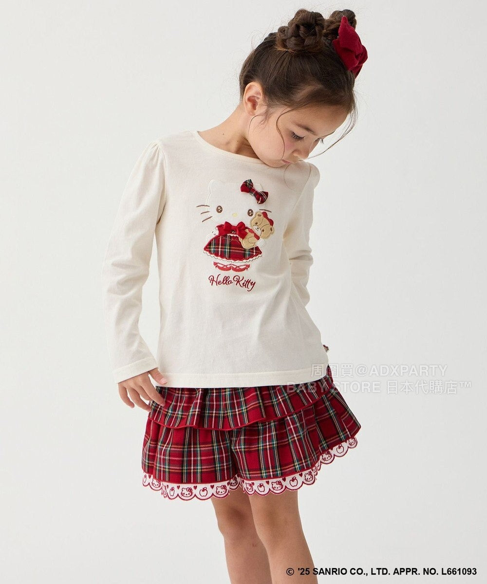 日本童裝 aF#a325 x sanrio Hello Kitty 印花長袖上衣 110-150cm 女童款 秋季 TOPS 聖誕紅/新年紅