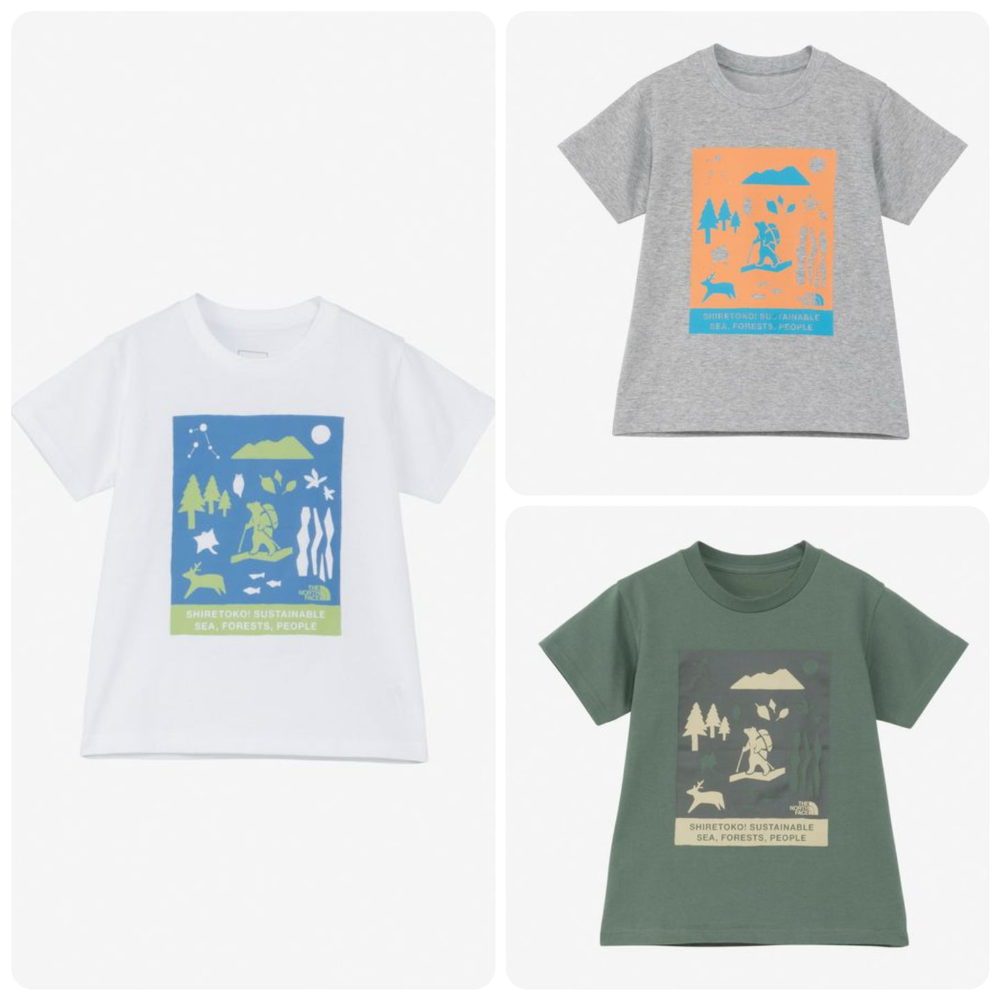 Japanese children's clothing TNF UV protection Hokkaido Shari Town printed top 100-120cm boys/girls summer TOPS