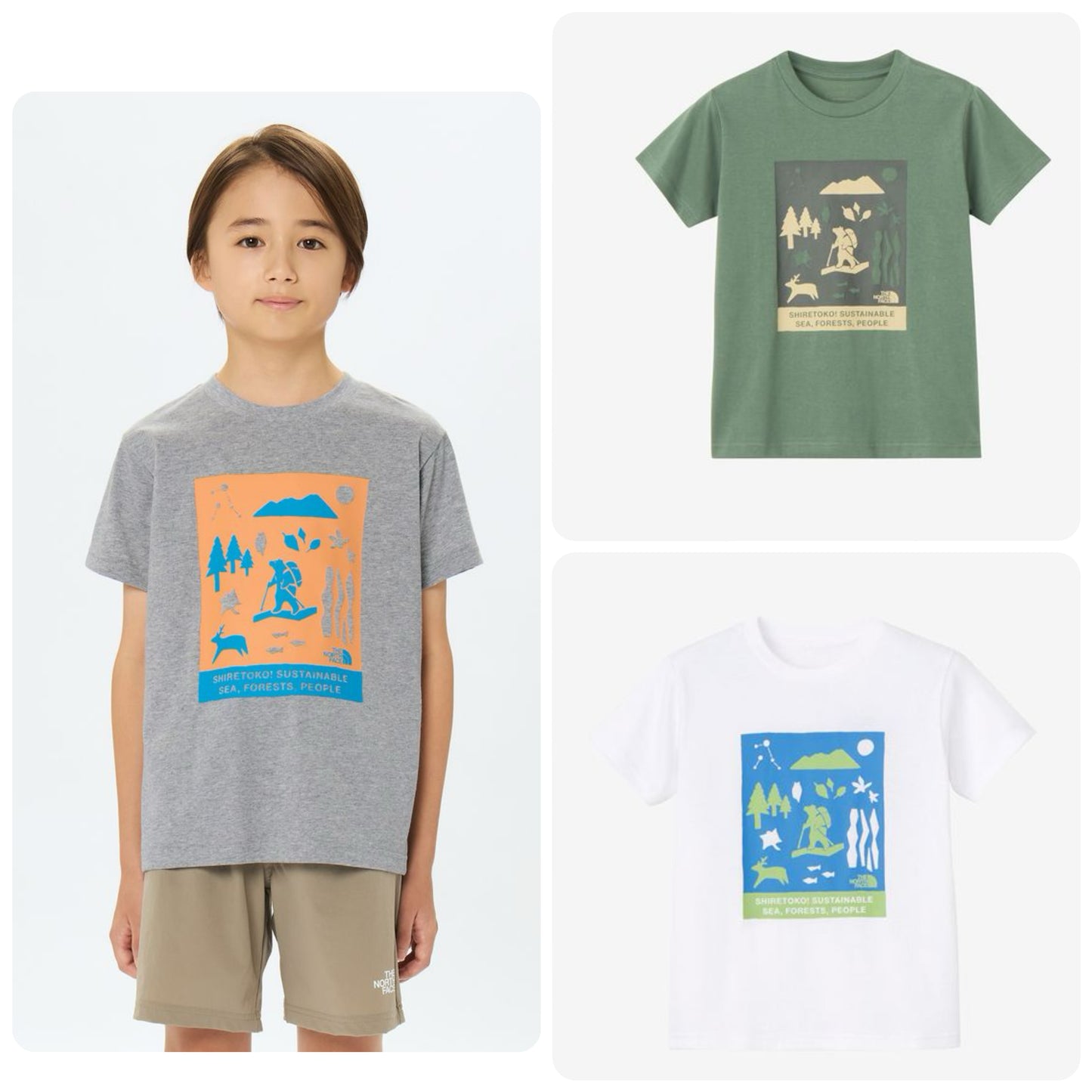 Japanese children's clothing TNF UV protection Hokkaido Shari Town printed top 130-160cm boys/girls summer TOPS