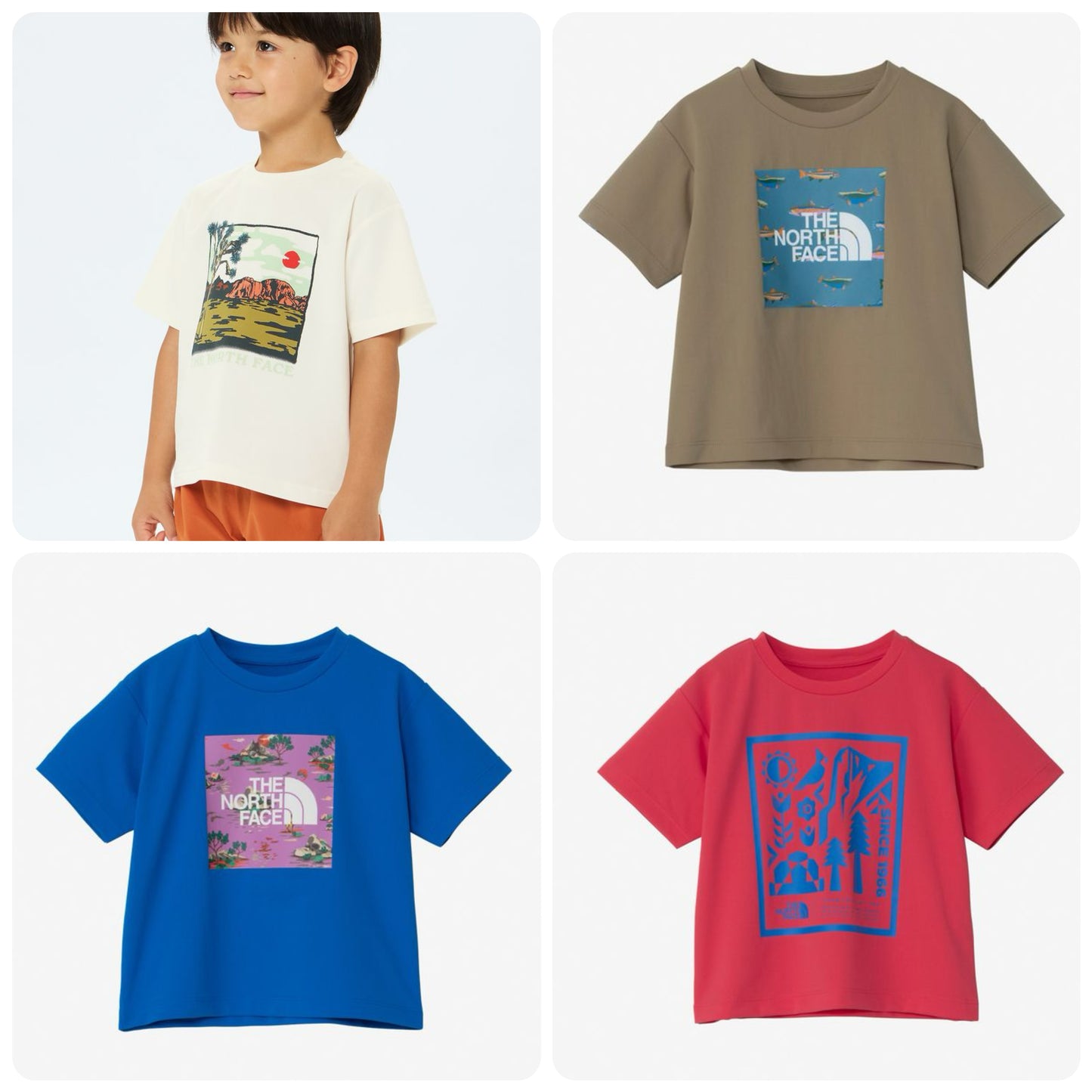 Japanese children's clothing TNF anti-UV sweat-absorbing quick-drying static care print top 100-120cm boys/girls summer TOPS