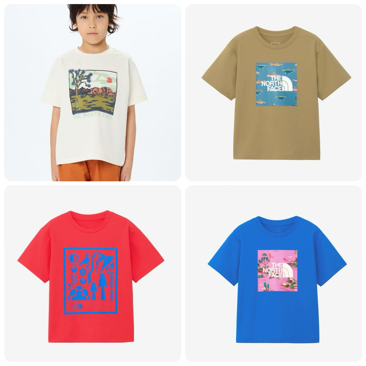 Japanese children's clothing TNF anti-UV sweat-absorbing quick-drying static care print top 130-160cm boys/girls summer TOPS