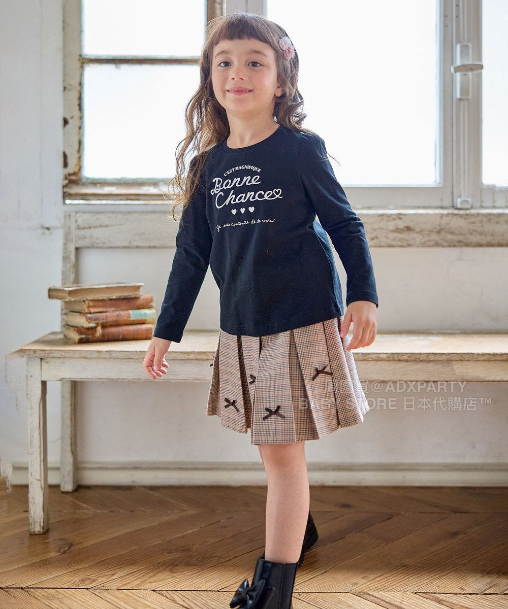 日本童裝 aF#a325 蝴蝶結格仔百摺裙 110-160cm 女童款 秋季 SKIRTS