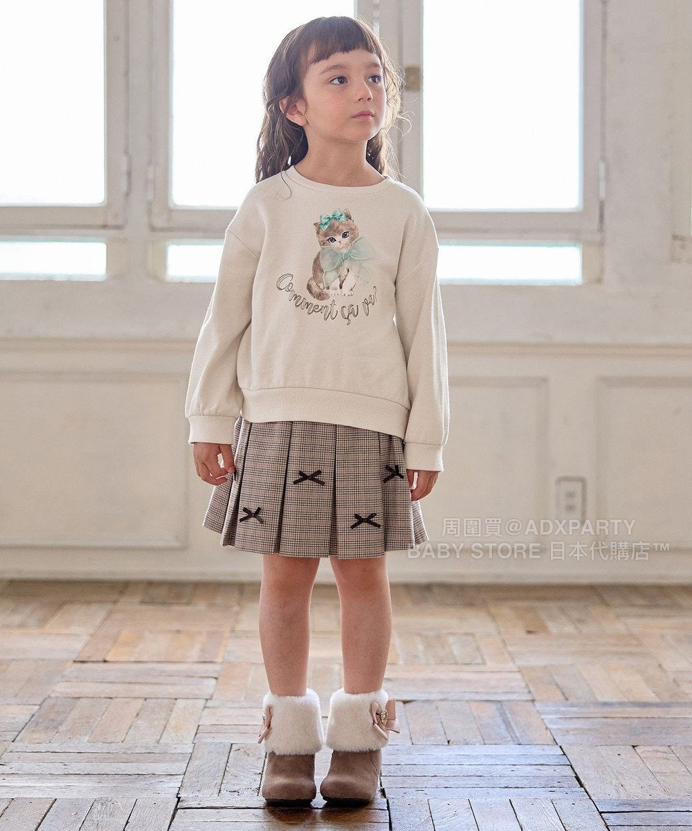 日本童裝 aF#a325 蝴蝶結格仔百摺裙 110-160cm 女童款 秋季 SKIRTS