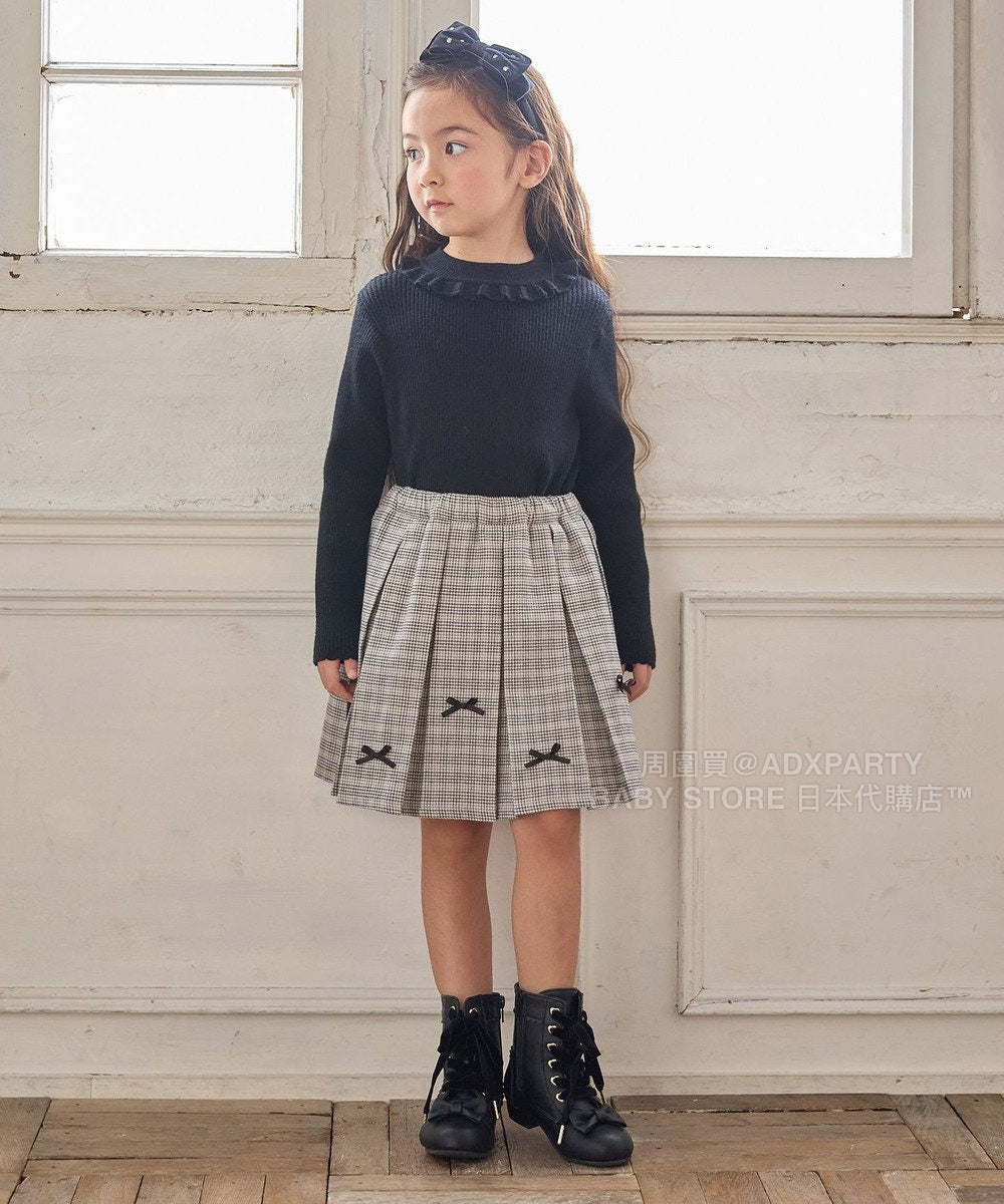 日本童裝 aF#a325 蝴蝶結格仔百摺裙 110-160cm 女童款 秋季 SKIRTS