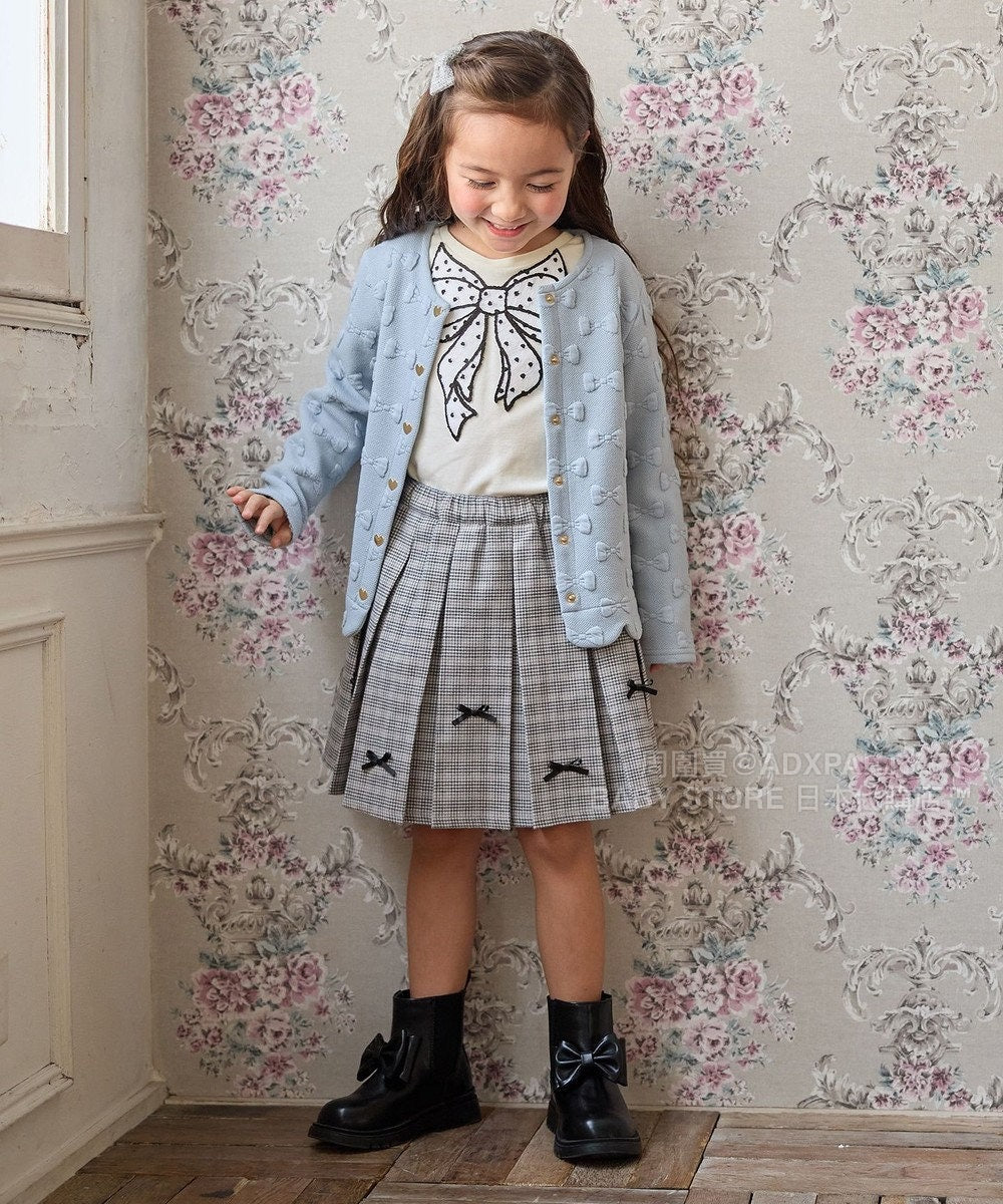 日本童裝 aF#a325 蝴蝶結格仔百摺裙 110-160cm 女童款 秋季 SKIRTS