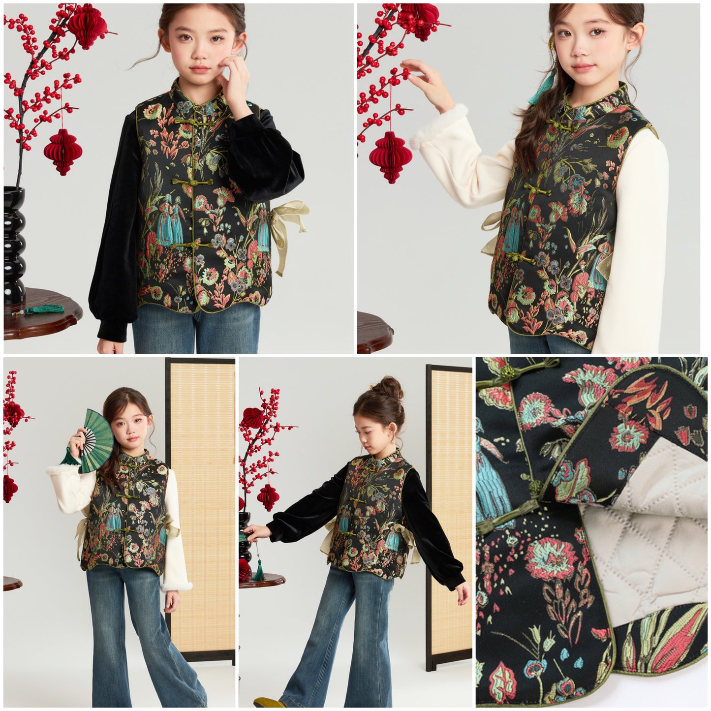 新年童裝 繡花夾棉唐裝背心 110-170cm 親子裝 女童款/大人款 新年中式華服唐裝 新春馬年 2026年