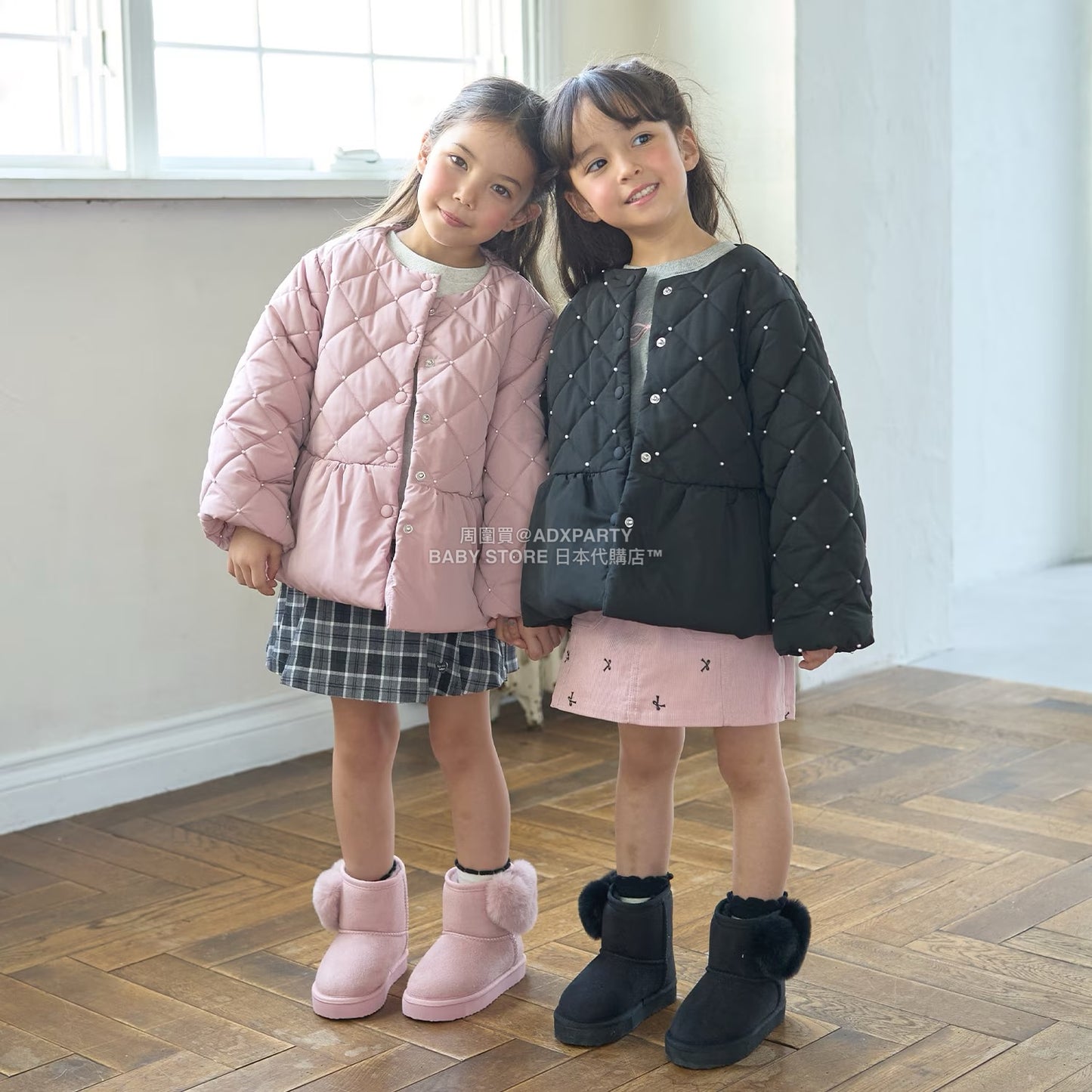 日本童裝 Ly# mine 珍珠絎縫荷葉邊收腰夾棉外套 100-150cm 女童款 冬季 (適合初秋、香港平均溫度)OUTERWEAR