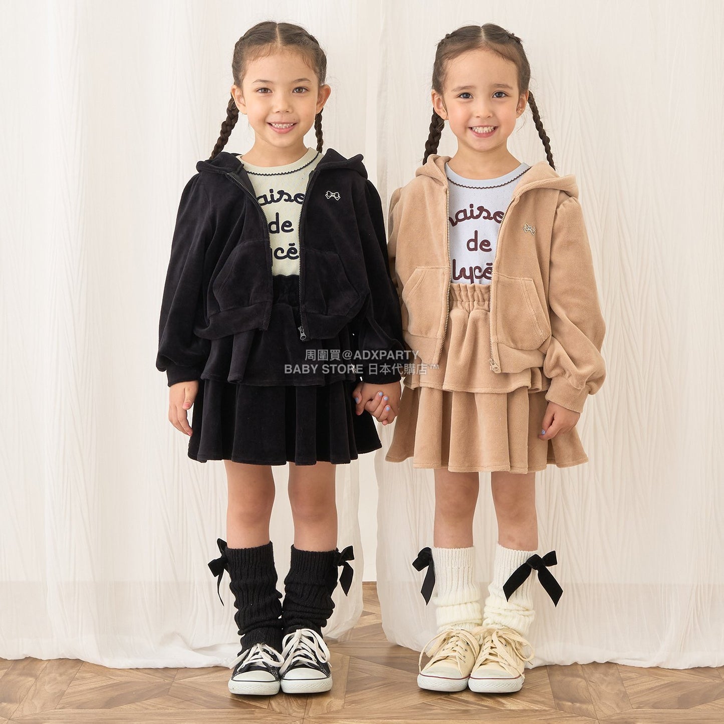 日本童裝 Ly# mine 天鵝絨皺褶拉鍊連帽外套 100-150cm 女童款 冬季 OUTERWEAR