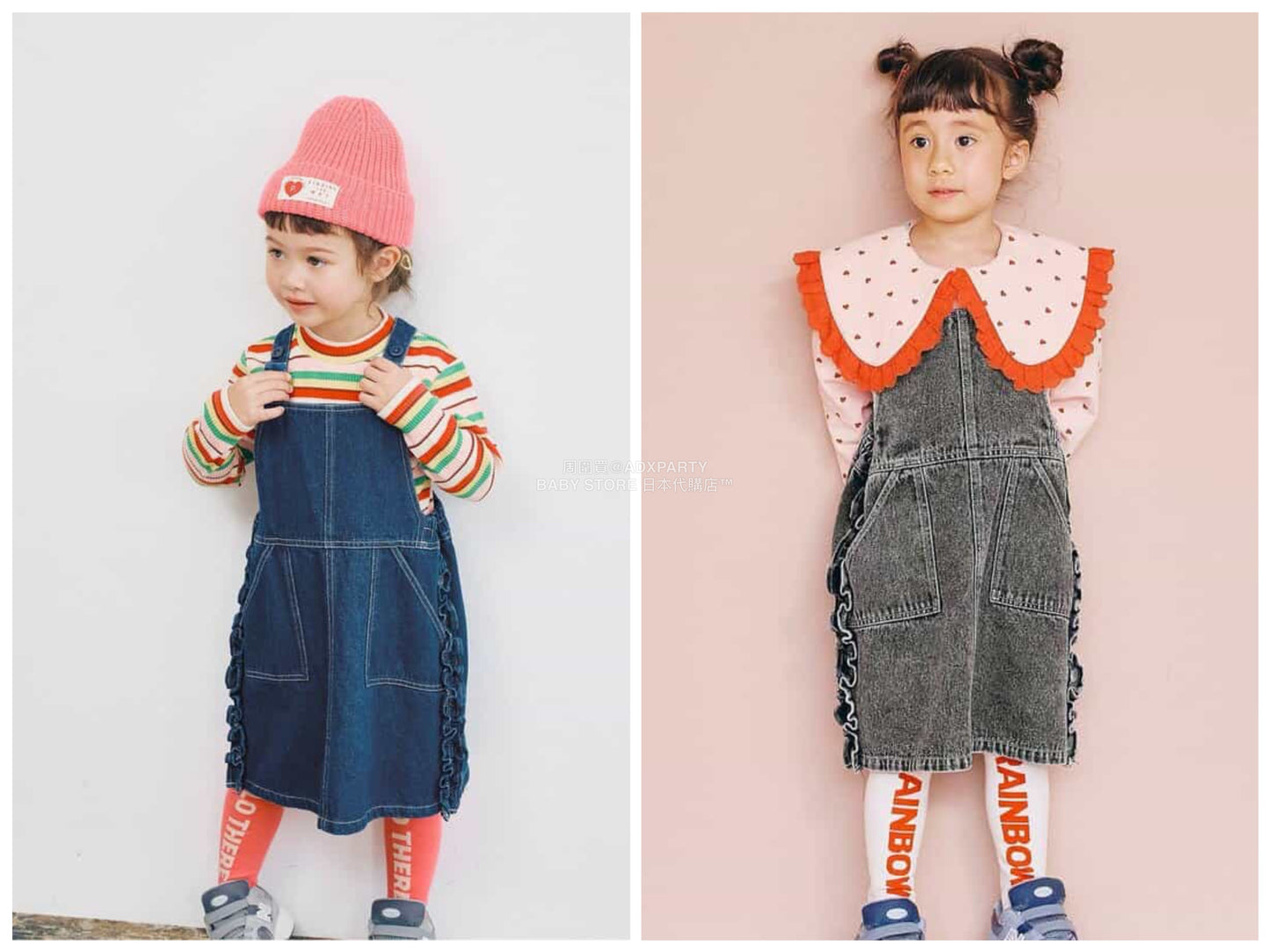 日本童裝 p.premier 側褶牛仔背帶裙 80-140cm 女童款 秋季 DRESSES