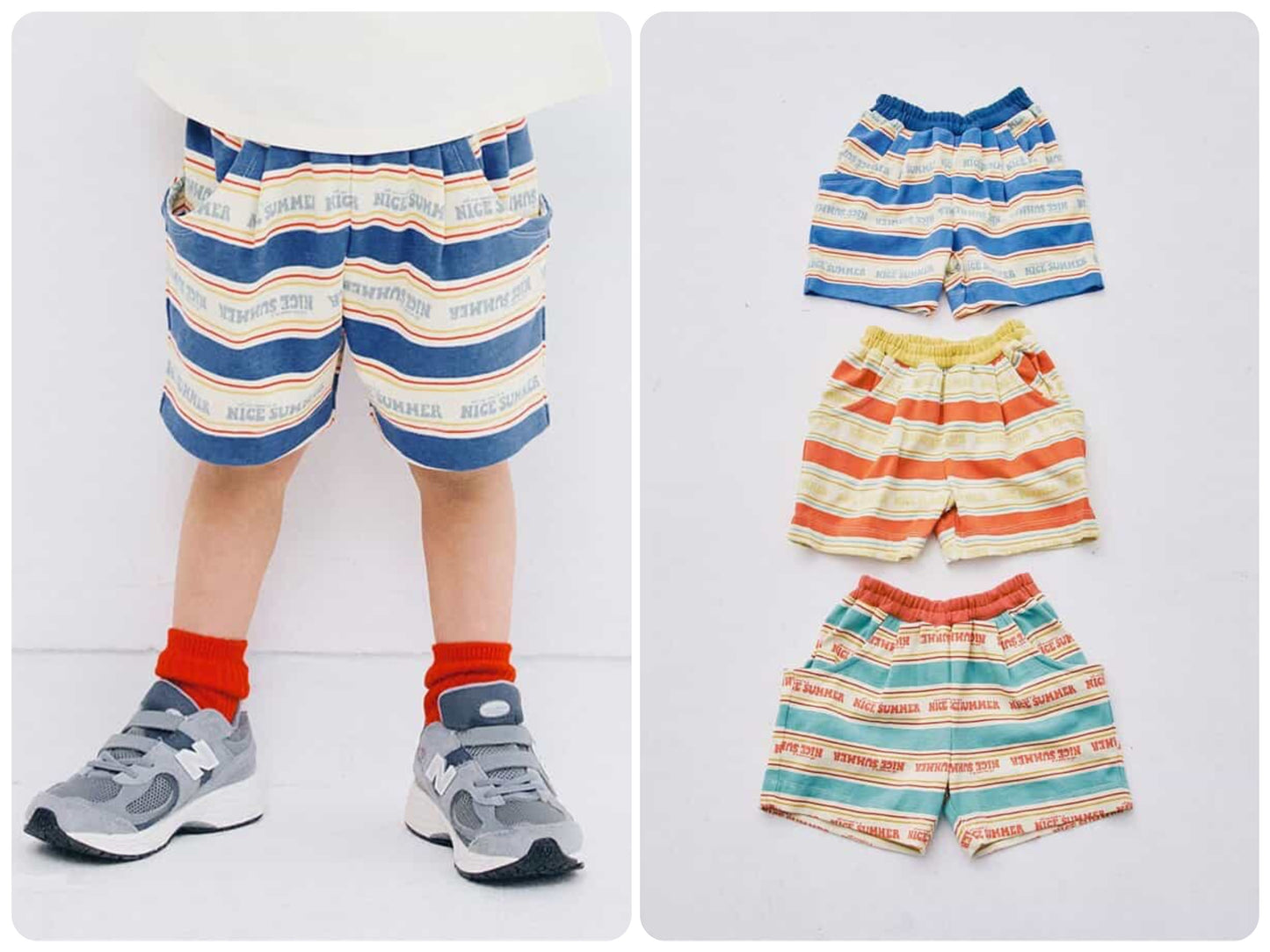 Japanese children's clothing p.prem#r striped shorts 80-140cm boys' summer PANTS