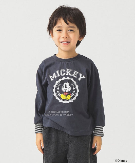 日本童裝 B:MING by BEAMS x Disney MICKEY MOUSE 學院風印花長袖上衣 100-140cm 男童款/女童款 秋冬季 TOPS