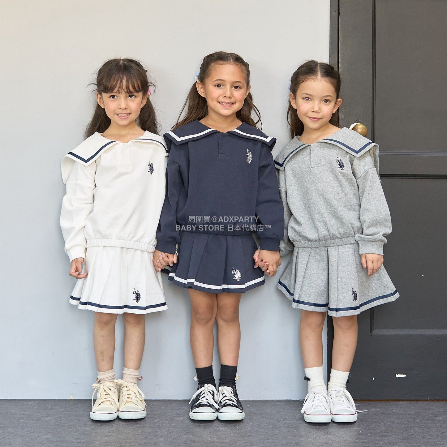 日本童裝 Ly# mine x US POLO ASSN. 水手刺繡領衛衣 100-150cm 女童款 冬季 TOPS