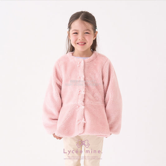 日本童裝 Ly# mine 無領荷葉邊收腰毛毛外套 100-150cm 女童款 冬季 (適合初秋、香港平均溫度、寒冷天氣)OUTERWEAR