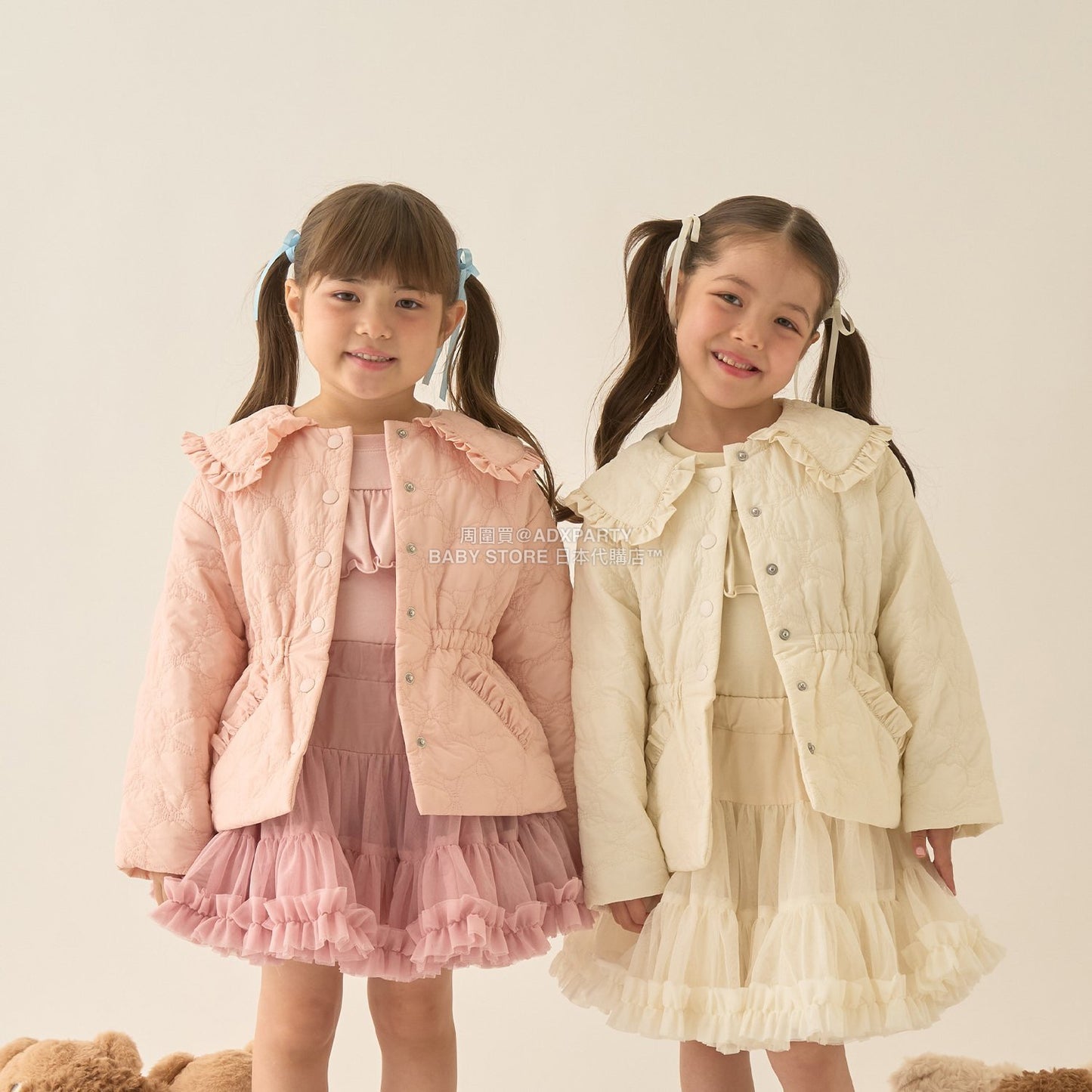 日本童裝 Ly# mine 中長款蝴蝶結絎縫外套 100-150cm 女童款 冬季 (適合初秋、香港平均溫度)OUTERWEAR