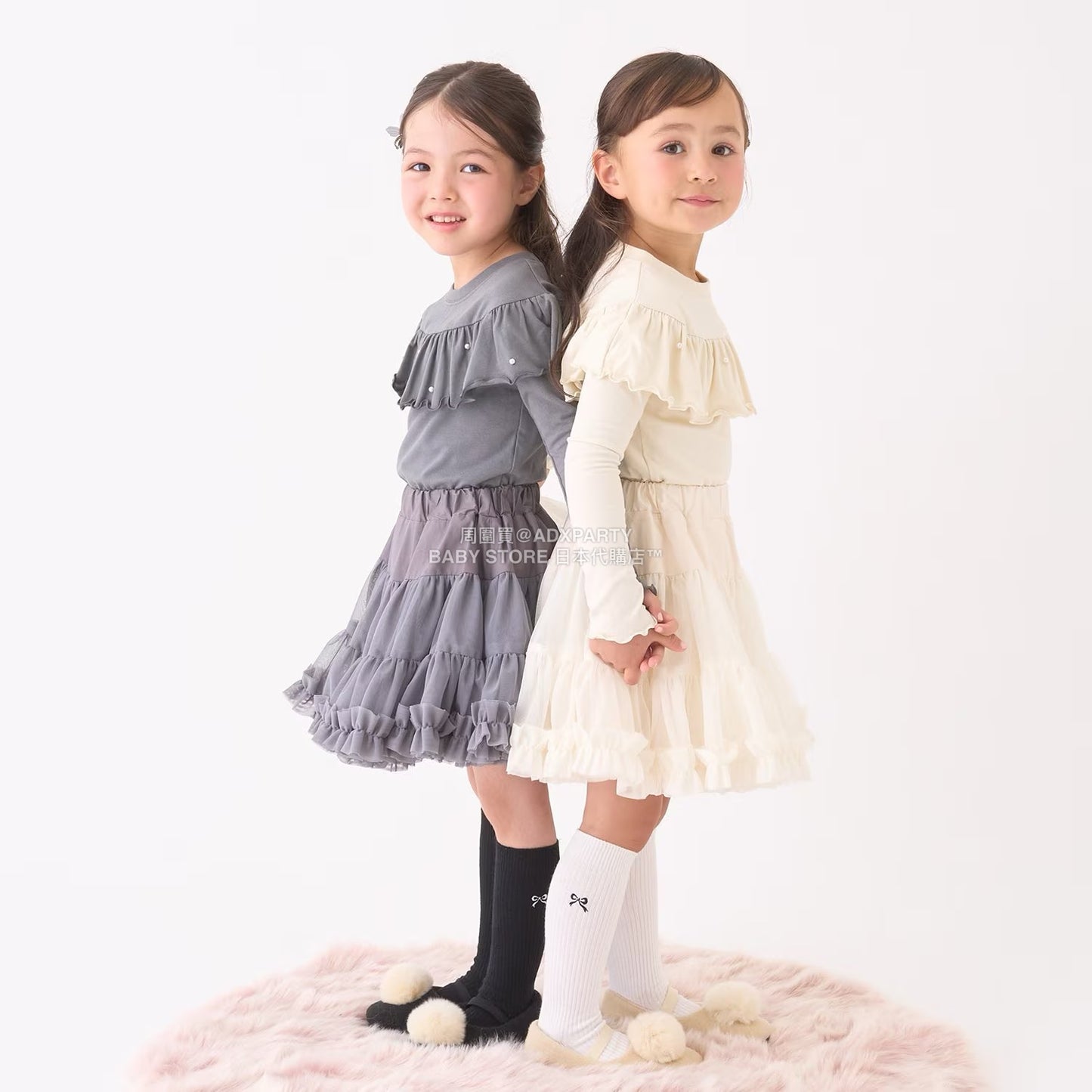 日本童裝 Ly# mine 珍珠圓領荷葉上衣 100-150cm 女童款 冬季 TOPS