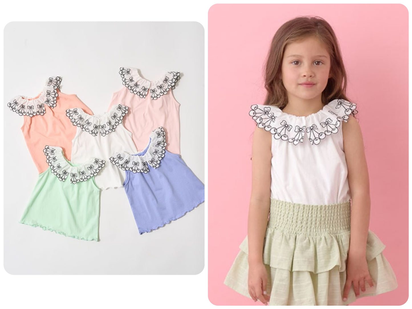 Japanese children's clothing Ly# mine cherry collar vest 100-150cm girls summer TOPS