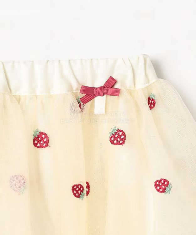 日本童裝 aF#a325 士多啤梨系列 全刺繡網紗短裙 90-140cm 女童款 春季 SKIRTS