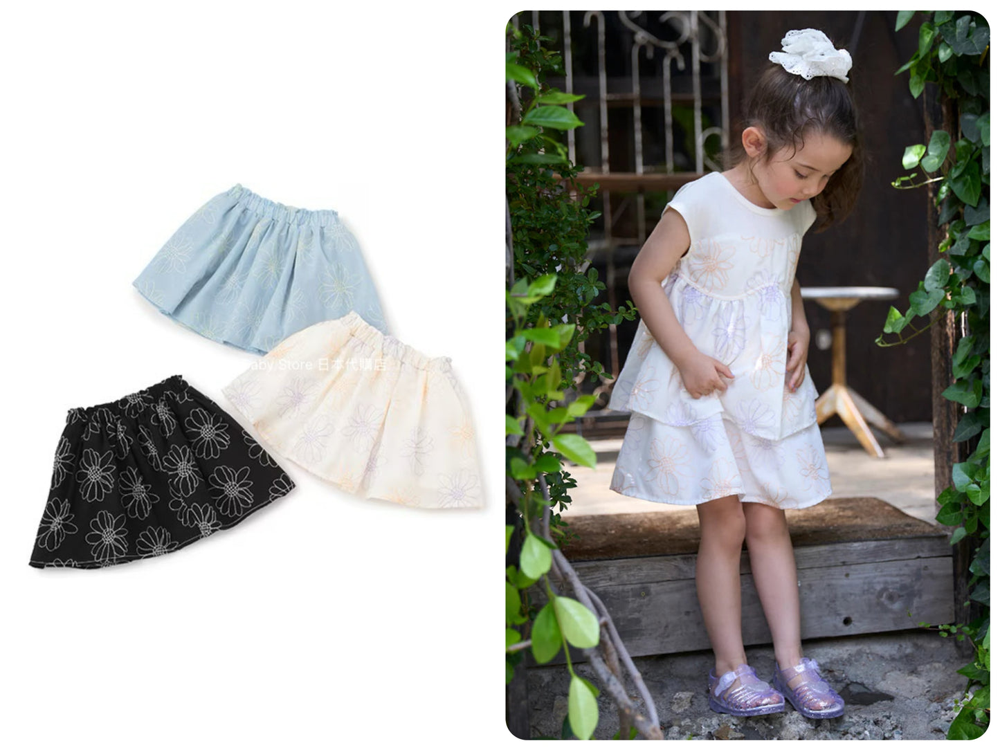 Japanese children's clothing pe#main flower embroidered skirt 80-130cm girls summer SKIRTS