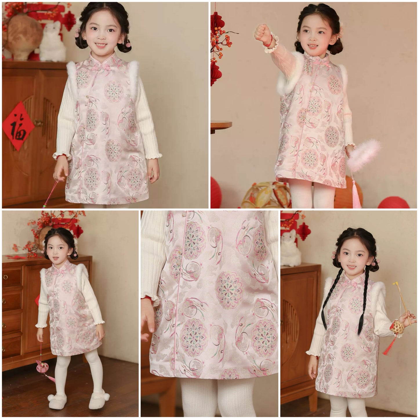 新年童裝 粉團旗袍 100-150cm 女童款 新年中式華服唐裝 新春馬年 2026年 AAA