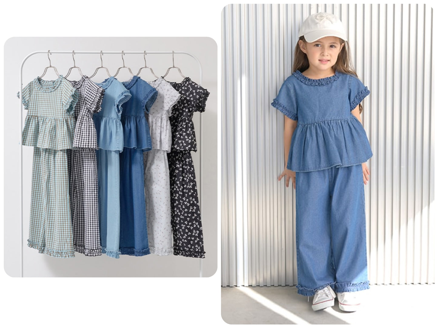 Japanese children's clothing Ly# mine ruffled top and pants two-piece suit 100-150cm girls spring and summer TOPS PANTS