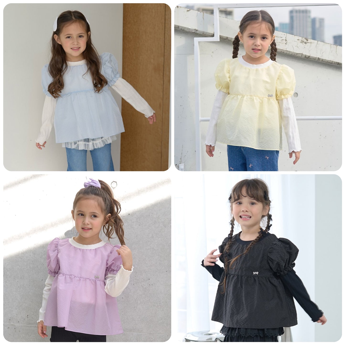 Japanese children's clothing Ly# mine fake two-piece puff sleeve top 100-150cm girls spring and summer TOPS