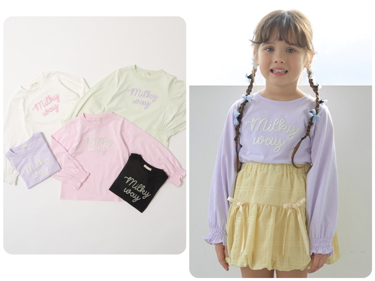 Japanese children's clothing Ly# mine puff sleeve embroidered letter top 100-150cm girls spring and summer TOPS