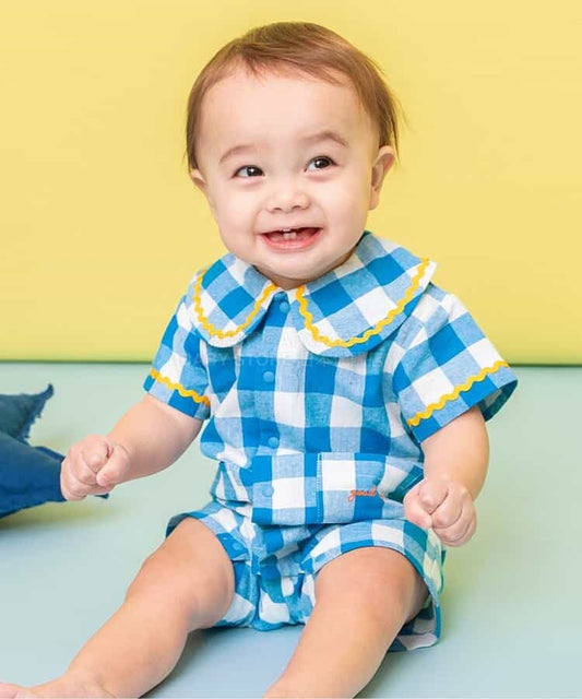日本童裝 BREEZE 波浪格仔襯衫連衣 70-80cm 男童款 初生嬰兒 夏季 Jumpsuit