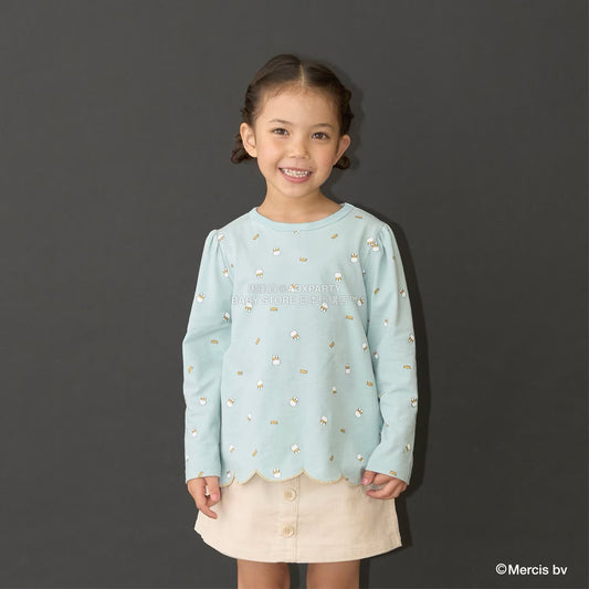 日本童裝 Ly# mine x miffy 滿版印花扇貝邊上衣 100-140cm 女童款 秋季 TOPS