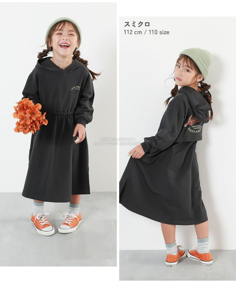 日本童裝 dev!rock 後背設計連帽連身裙 100-160cm 女童款 冬季 DRESSES