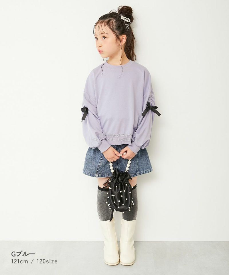 日本童裝 dev!rock 緞帶袖衛衣 100-160cm 女童款 冬季 TOPS