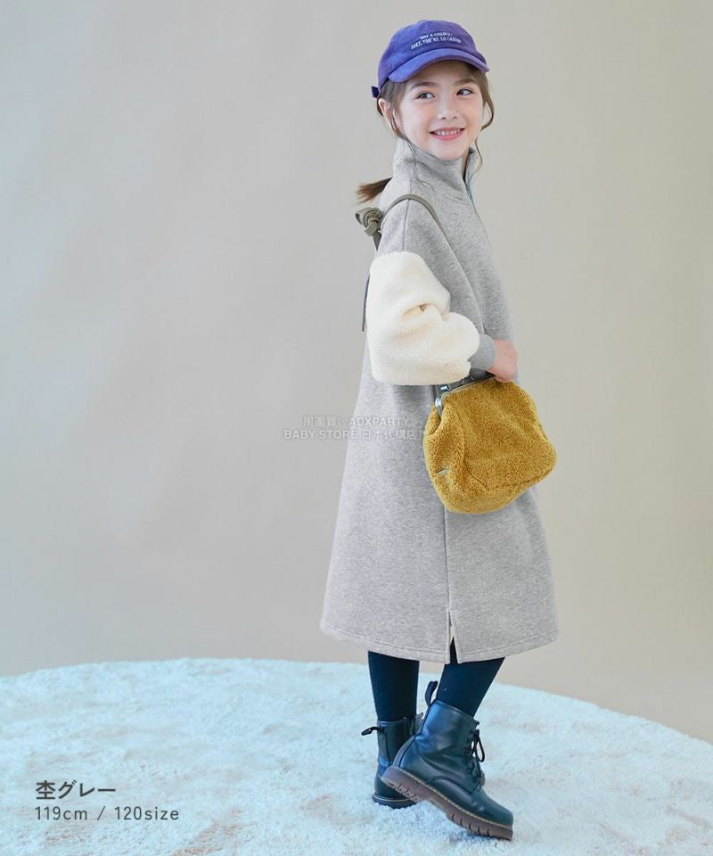 日本童裝 dev!rock 抓毛蟒蛇袖半拉鍊連身裙 100-160cm 女童款 冬季 DRESSES