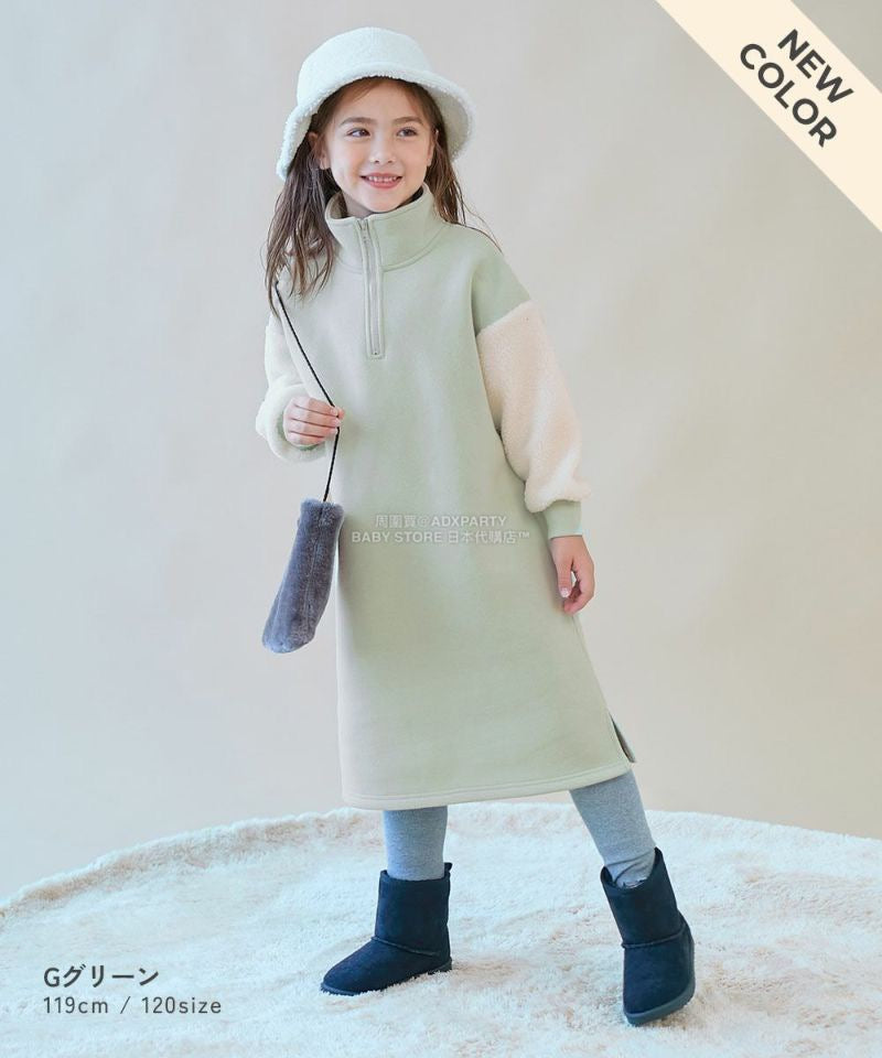 日本童裝 dev!rock 抓毛蟒蛇袖半拉鍊連身裙 100-160cm 女童款 冬季 DRESSES