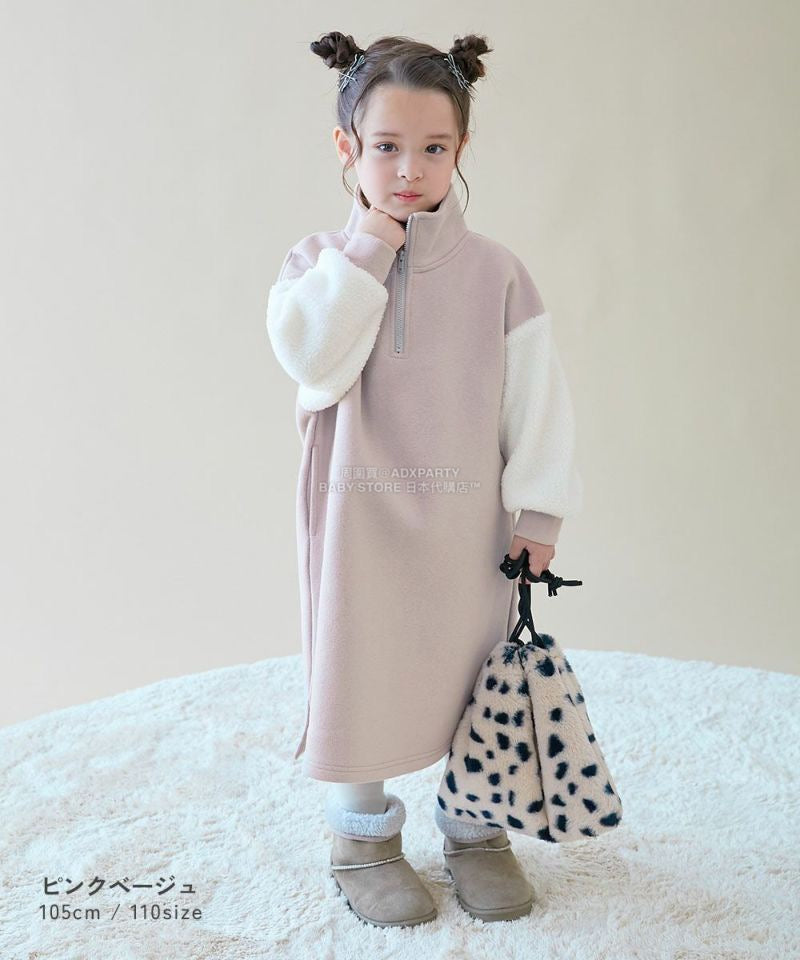 日本童裝 dev!rock 抓毛蟒蛇袖半拉鍊連身裙 100-160cm 女童款 冬季 DRESSES