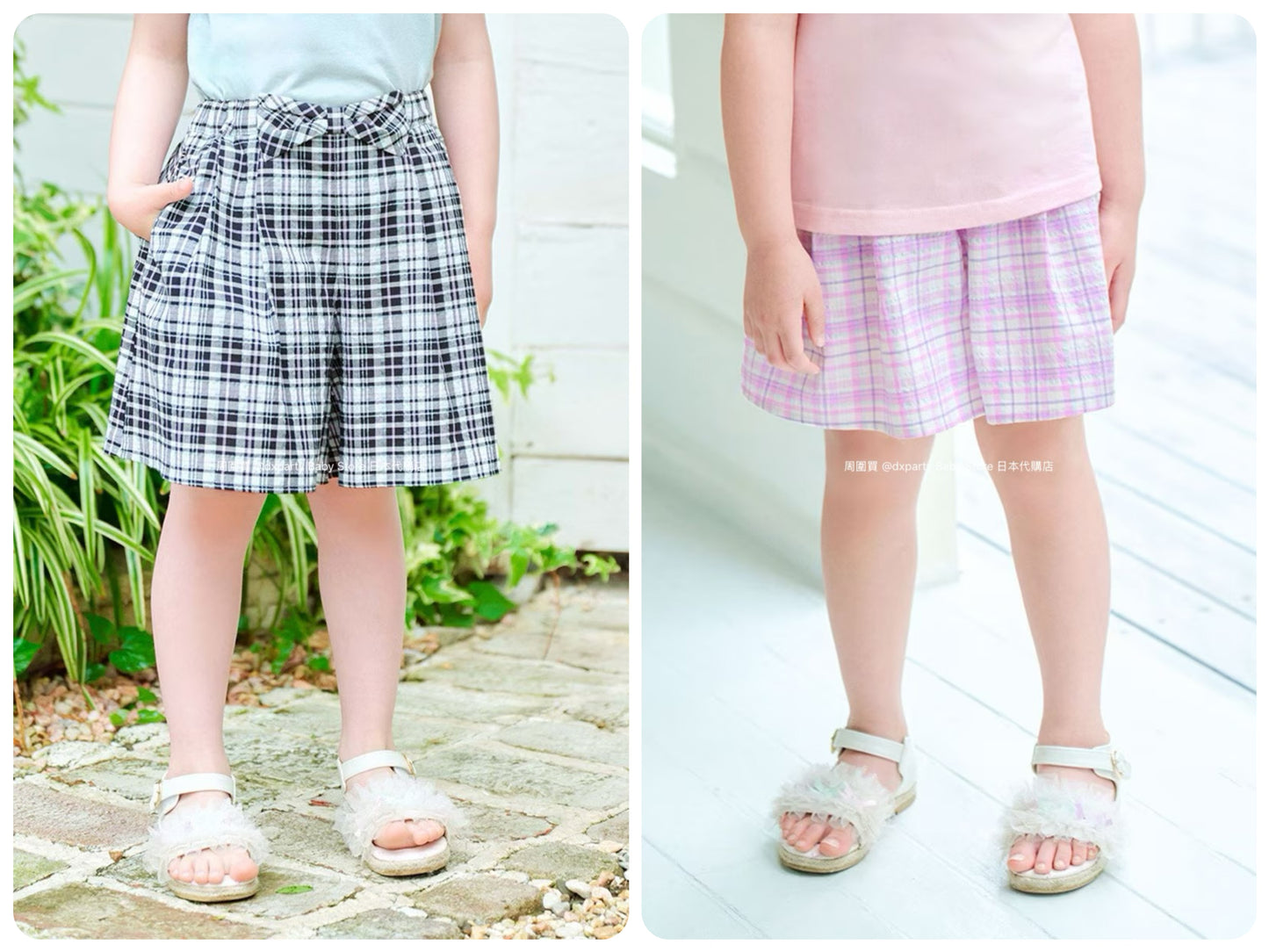 Japanese children's clothing aF#a325 checkered bow shorts 100-160cm girls summer PANTS