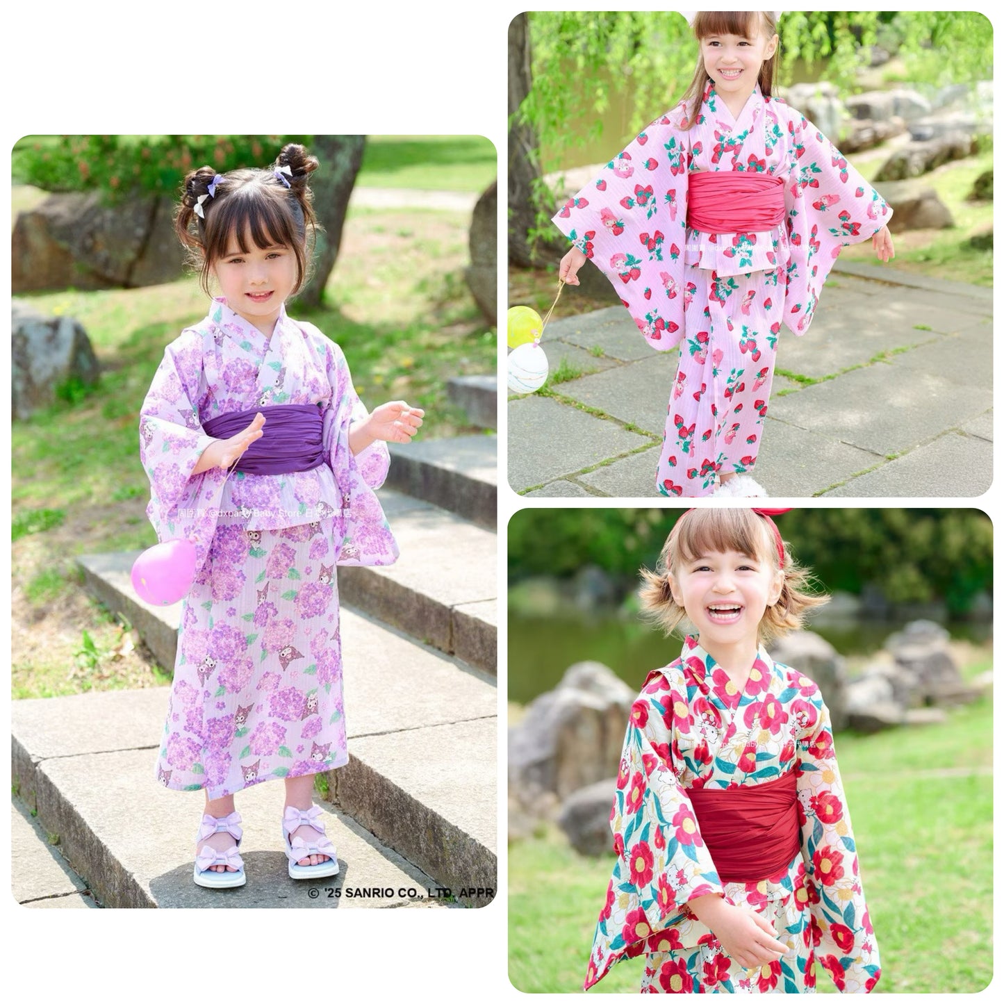 Japanese children's clothing aF#a325 x Sanrio 2Way Yukata Japanese Kimono 110-150cm Girls Summer Outerwear Skirts Japanese Summer Festival Special