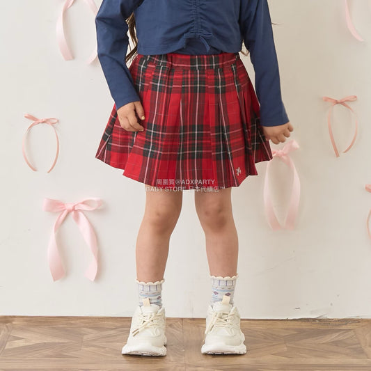日本童裝 Ly# mine 格紋隨意百褶裙 100-150cm 女童款 秋季 SKIRTS 聖誕紅/新年紅
