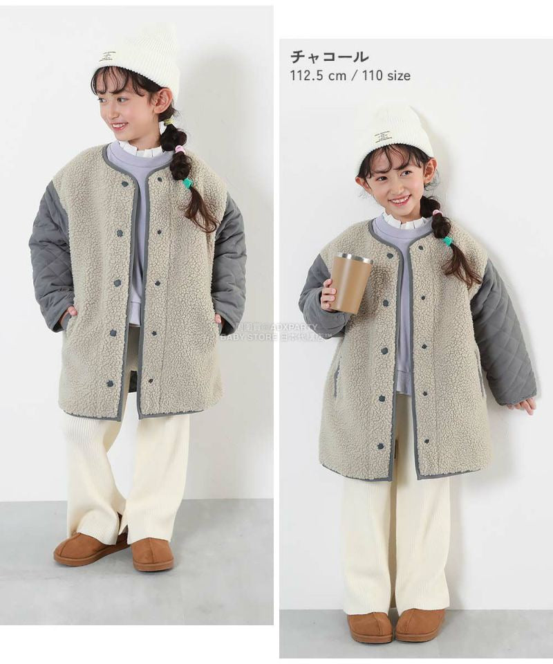 日本童裝 dev!rock 2Way 絎縫拼接毛毛外套 100-160cm 女童款 冬季 (適合初秋、香港平均溫度、寒冷天氣、溫度低天氣)OUTERWEAR