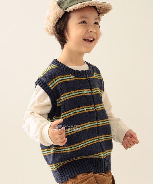 日本童裝 BEAMS mini 條紋針織背心外套 90-140cm 男童款/女童款 秋冬季 OUTERWEAR