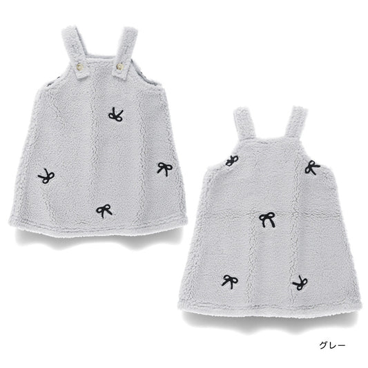 日本童裝 Branshes 緞帶刺繡毛毛吊帶裙 80cm 女童款 冬季 DRESSES