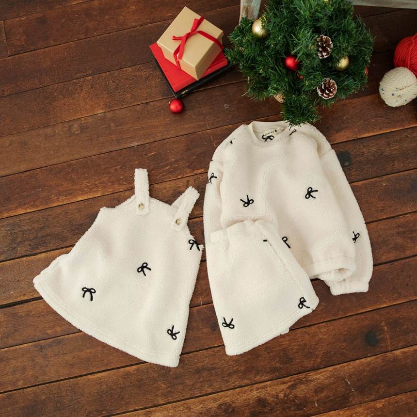 日本童裝 Branshes 緞帶刺繡毛毛吊帶裙 80cm 女童款 冬季 DRESSES