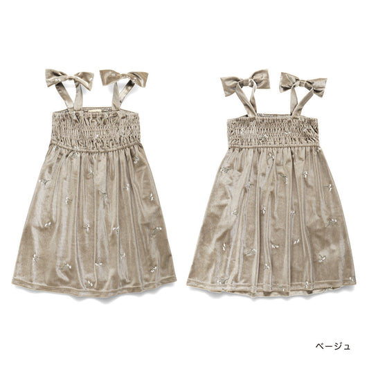 日本童裝 Branshes 蝴蝶結絲絨吊帶裙 90-150cm 女童款 冬季 DRESSES