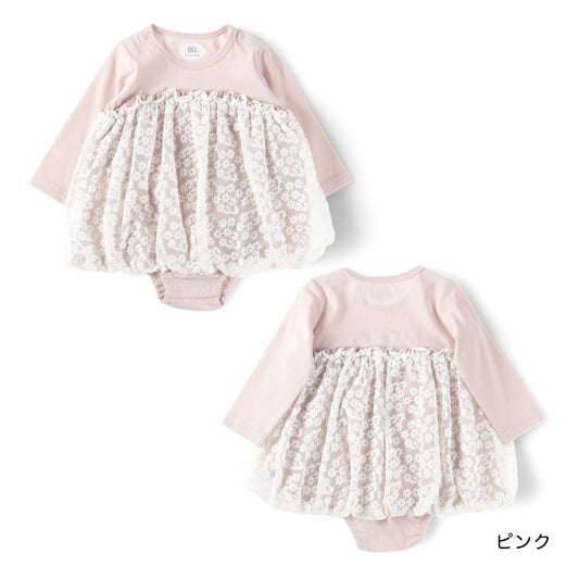 日本童裝 Branshes 花花薄紗連衣 70-80cm 女童款 初生嬰兒 冬季 Jumpsuit