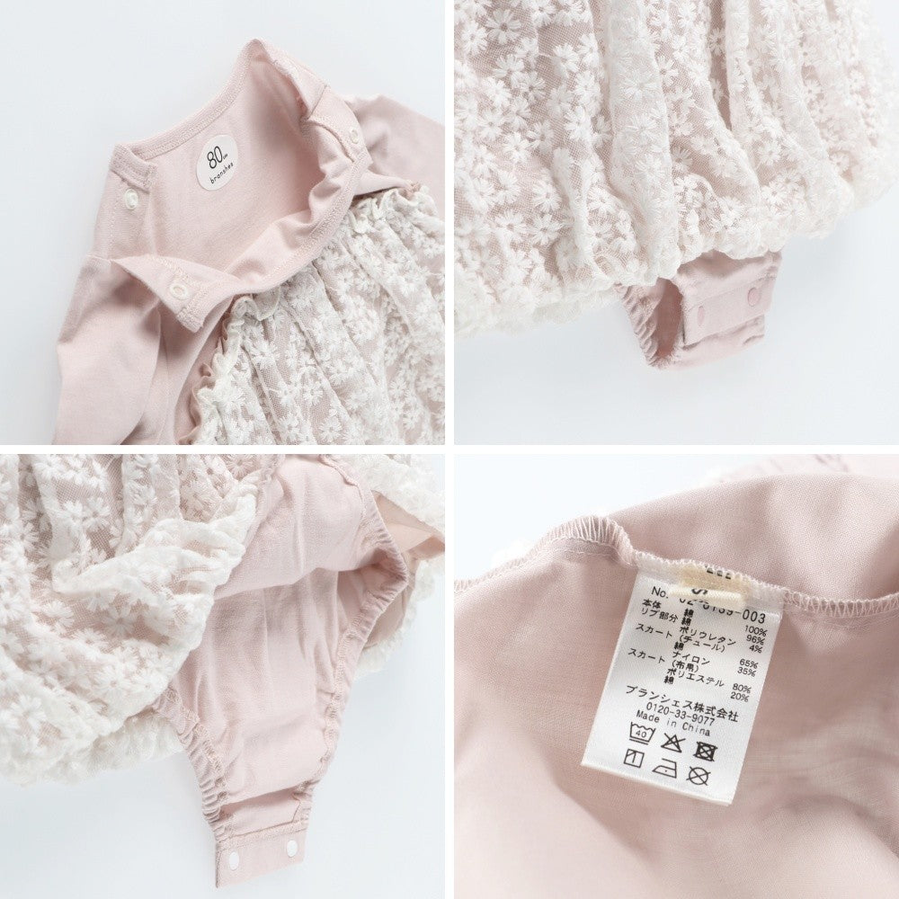 日本童裝 Branshes 花花薄紗連衣 70-80cm 女童款 初生嬰兒 冬季 Jumpsuit