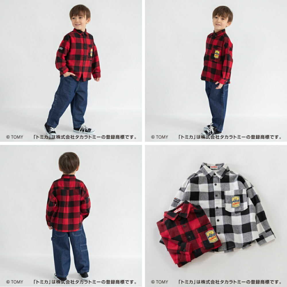 日本童裝 Branshes x TOMICA 格仔襯衫 80-130cm 男童款 冬季 TOPS 聖誕紅/新年紅