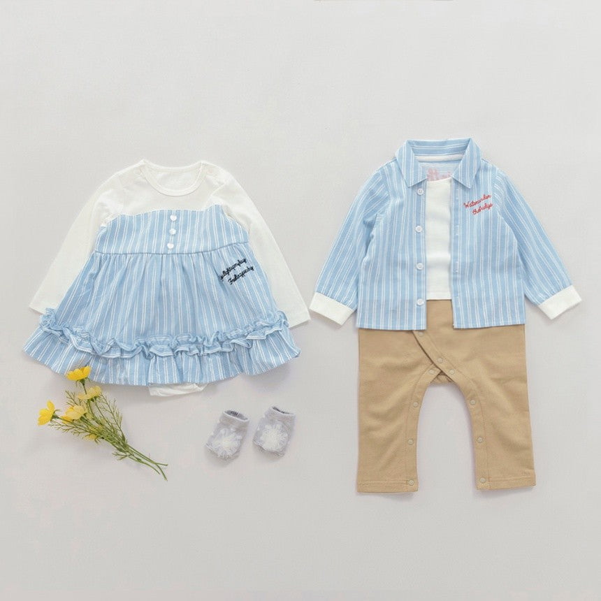 日本童裝 Branshes 拼色襯衫連衣 70-80cm 初生嬰兒 女童款 春季 Jumpsuit 新之春