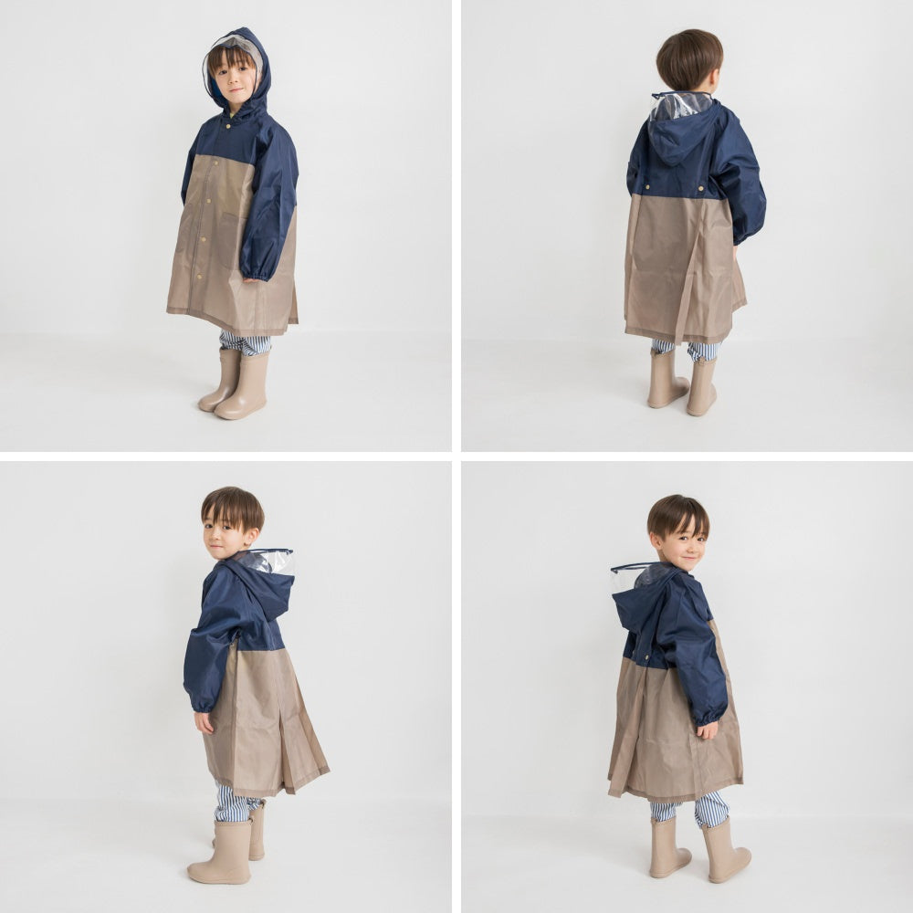 日本童裝 Branshes 拼色雨衣 可收納書包 90-150cm 下雨天系列