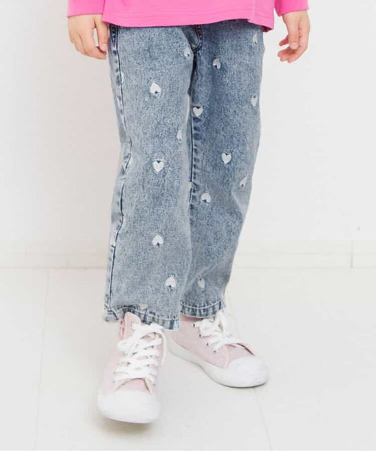 日本童裝 BREEZE SunnyPinkDays 心型刺繡牛仔長褲 80-140cm 女童款 夏季 PANTS
