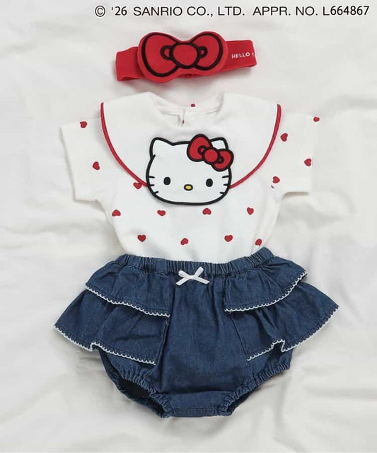 日本童裝 apres les cours x Sanrio 牛仔花邊短褲 70-80cm 女童款 初生嬰兒 夏季 PANTS