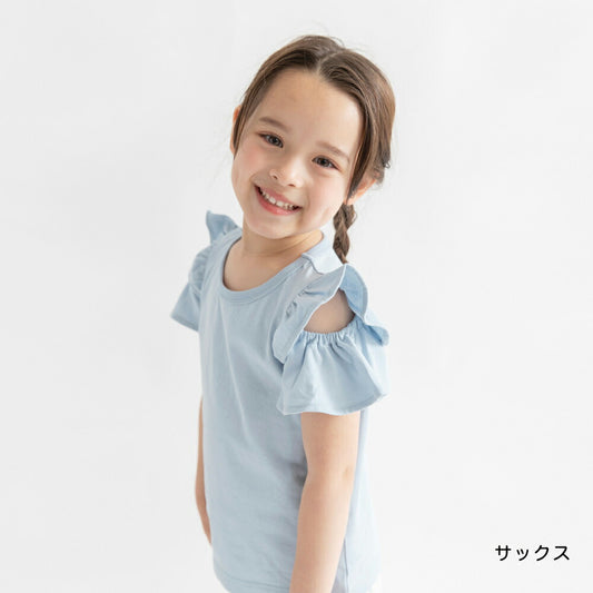 日本童裝 Branshes 露肩荷葉邊上衣 100-150cm 女童款 夏季 TOPS